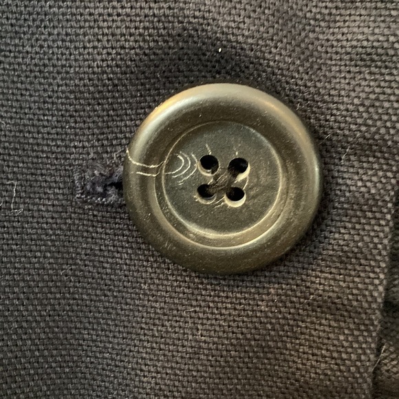 Y2K J Crew Navy collarless cropped blazer, ruffle detail, 3/4 sleeve, size 2 - Picture 9 of 14